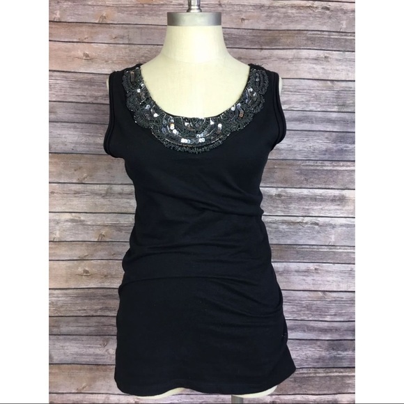 Urban Outfitters Black Beaded Top Blouse Small - Picture 1 of 8